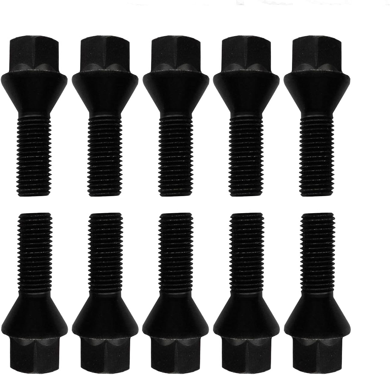 10x Radschrauben M12x1,25 36mm Kegelbund 60° schwarz für FIAT 500 IV 500C IV 500E IV 500E V 500L 500S IV 500X 500X 4x4 Bravo II Doblo I Doblo I Cargo Doblo II Doblo II Cargo Fiorino II Fiorino III Fiorino III Ecargo EV Fiorino III Multispace Fiorino III Van Idea Linea Marea Multipla Multipla Van Panda II Panda